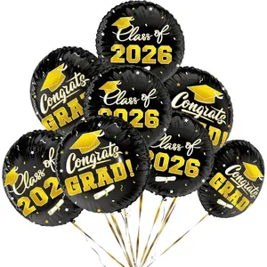 Class of 2026 Graduation Supplies & Decorations - 12pcs 18" Congrats Grad Black and Gold Balloons Set Memorable Grad Celebrations