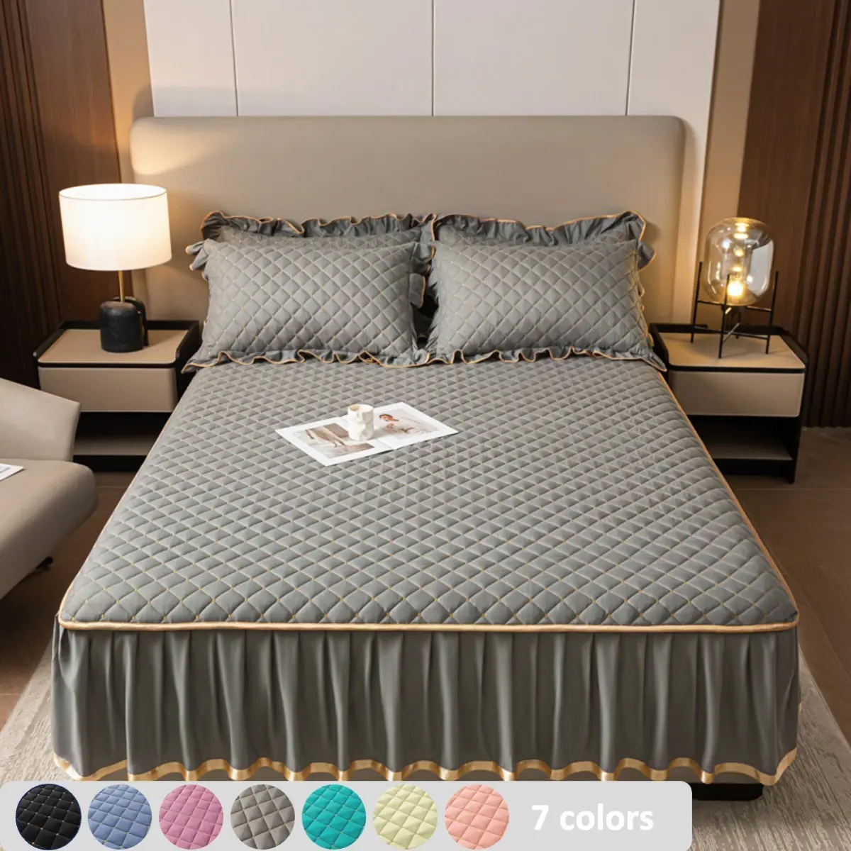 1 Pcs Hotel-Style Quilted Bed Skirt Fitted Sheet, Comfortable & Breathable, High-Elastic Full-Cover Mattress Protector, Dustproof, Stain-Resistant and Machine Washable, Hotel Quality Bedding, 11.8-Inch Deep Pocket, Fits Twin/Full/Double/Queen/King Beds