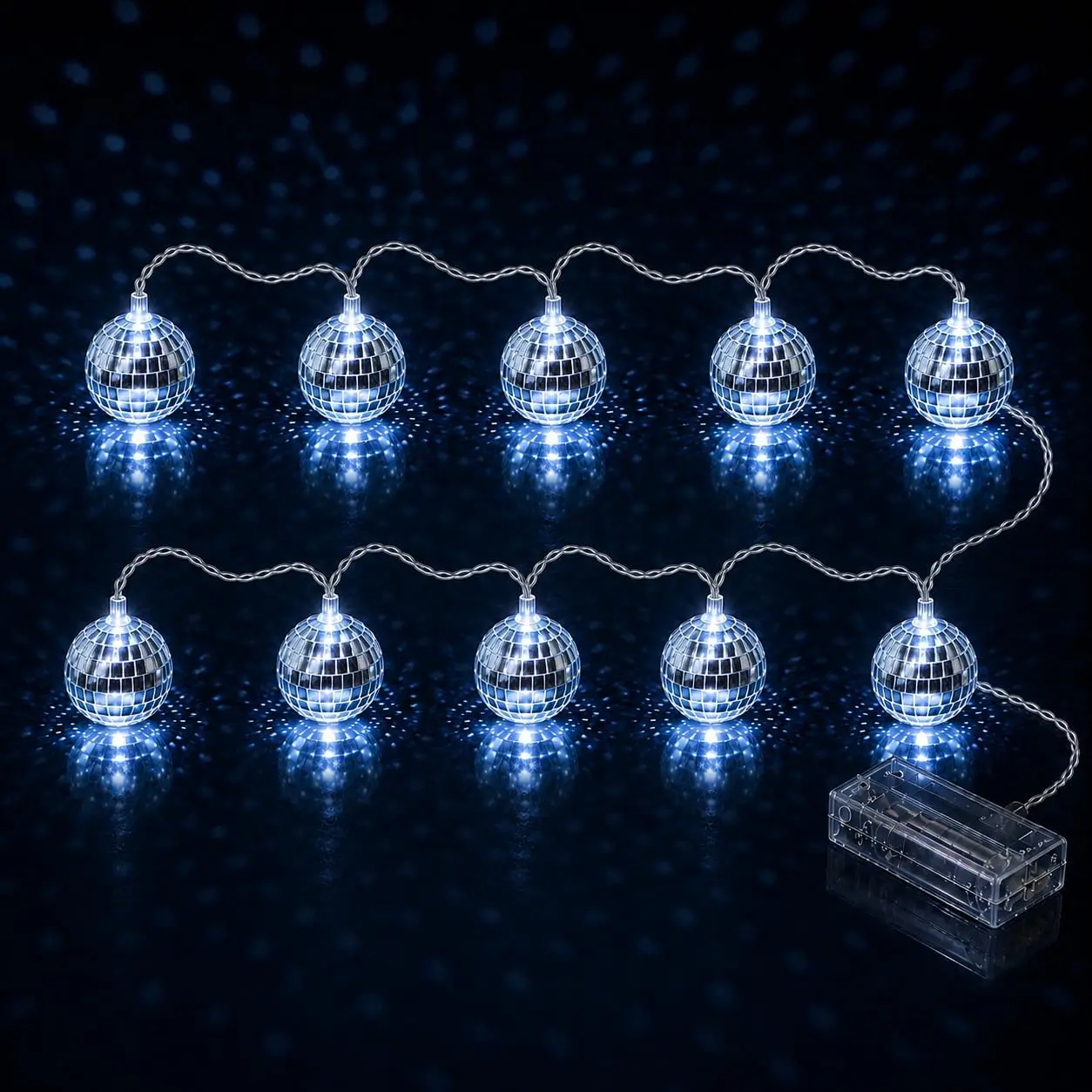 Disco Ball Light String – 10 LED 9.84-Foot Mirror Disco Ball String Lights,   for Party, Wedding, Christmas, Holiday, Classroom Decor ( White, 1.57 Inch)
