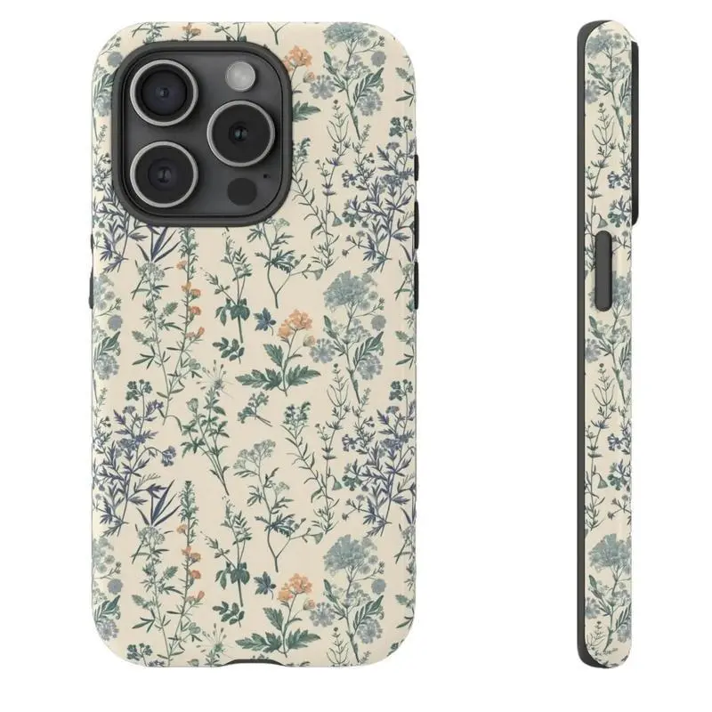 Vintage Tropical Botanical Smartphone Case for iPhone 12-17, SE, Pro, Max - Durable Gloss Finish Polycarbonate Shell, TPU Rubber Liner, Shockproof 2-Piece Casing, Wireless Charge Compatible