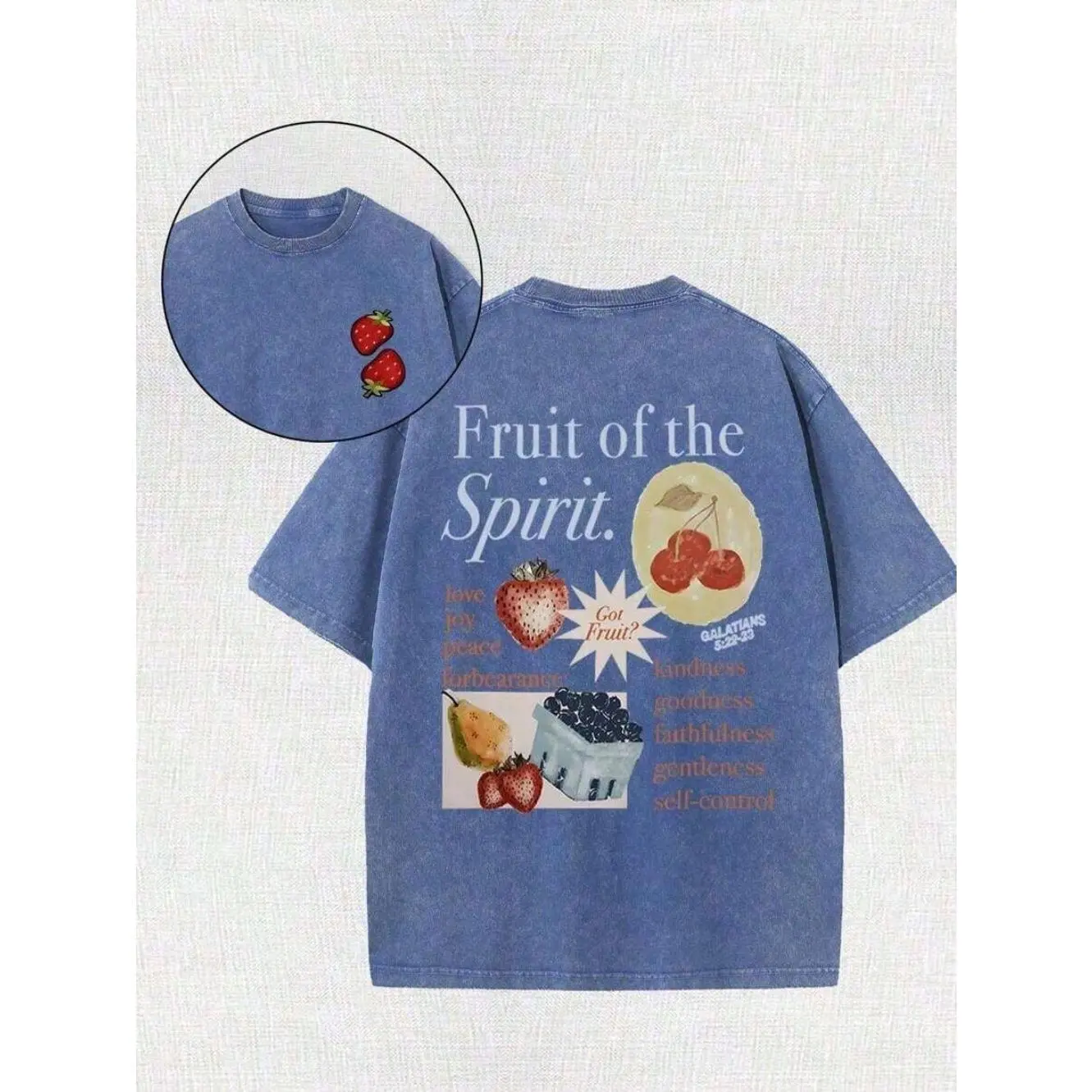 Vintage Fruit Graphic T Shirt Women Oversized Washed Tee Cute Strawberry Cherry Print Shirt Casual Summer Streetwear Cotton Loose Fit Retro Aesthetic Tee Gift For Her