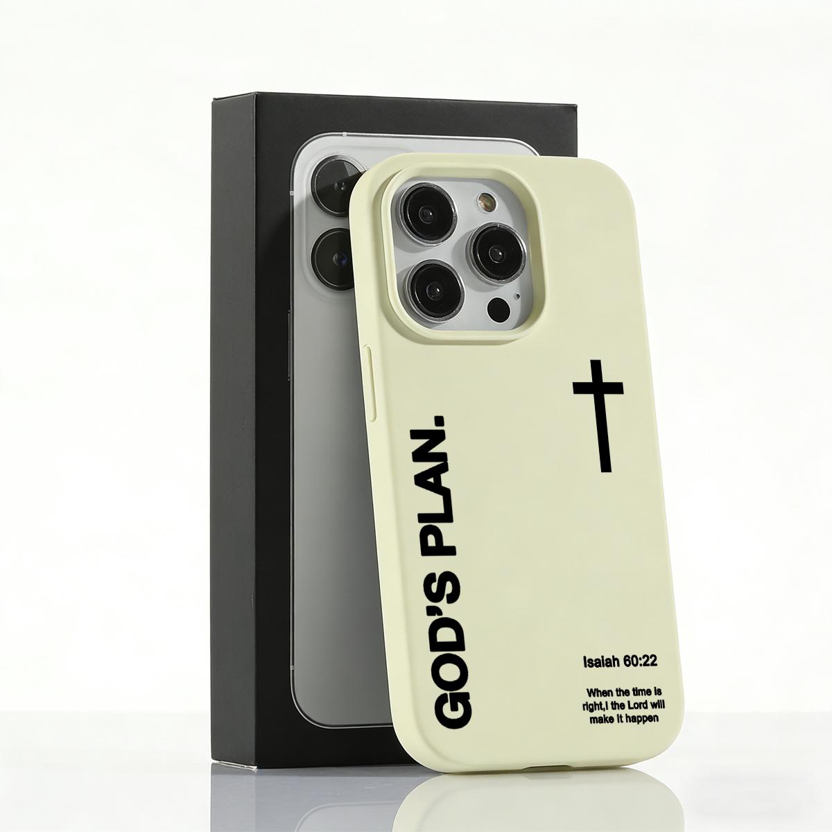 1PC "God's Plan" Isaiah 60:22 Bible Verse Cross Smartphone Case, Large-Hole Skin-Friendly Protection Cover for iPhone 11-17 Plus/Air/Pro, Handheld Cellphone Device Christian Gift