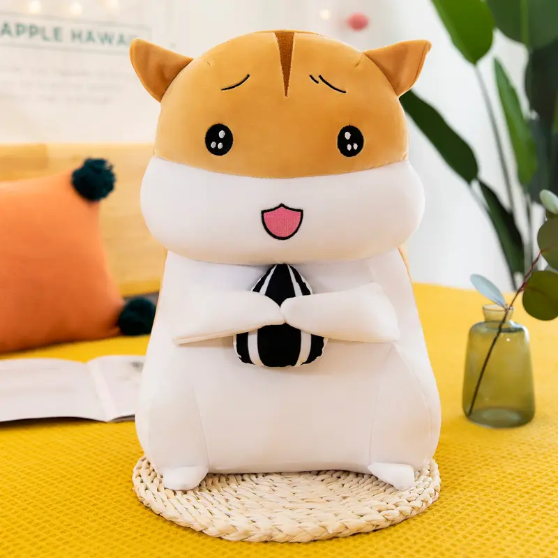 Hamster Shape Fluffy Plush Massage Back Pillow - Soft Down Cotton, Stuffed Doll Cushion for Bedroom Rest & Massage Support (Home Decor Statue & Figurine), Unisex