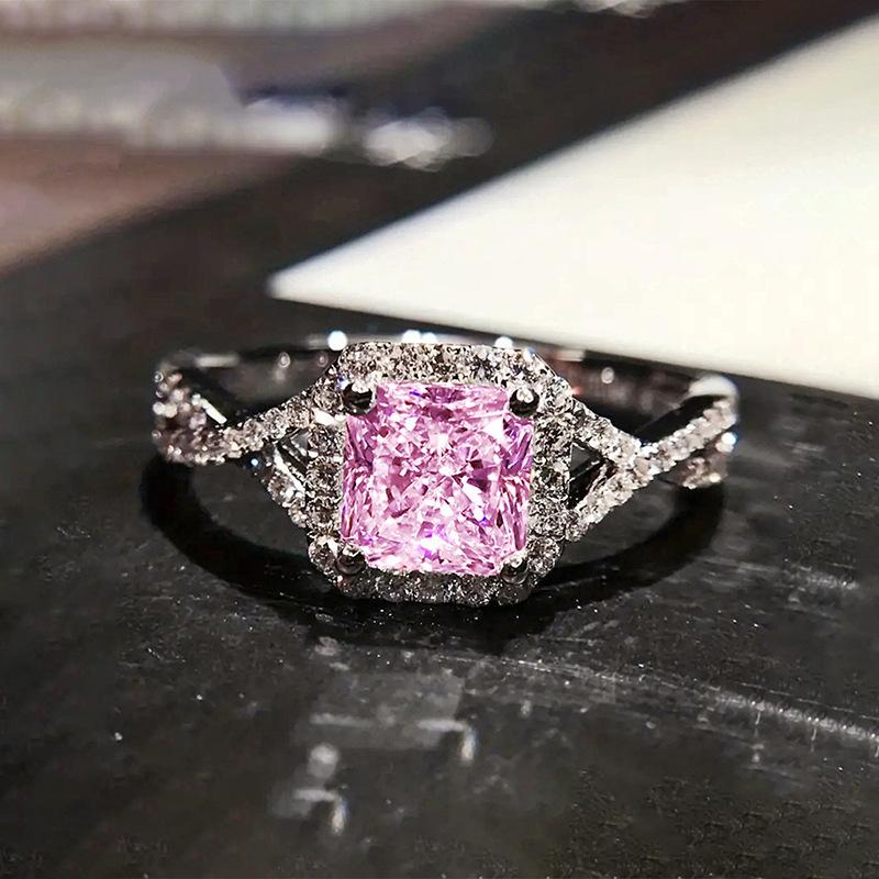 Luxury Cushion Cut Twisted Band CZ Ring for Women | Cross Geometric Stackable Engagement Statement Jewelry