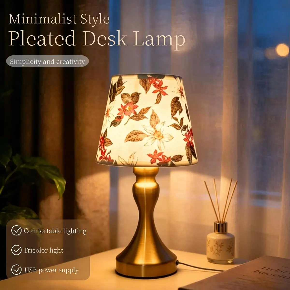 Vintage Fabric Desk Lamp, Adjustable Color Temperature LED, Adjustable Desk Lighting, USB Powered, Romantic European Style, Ideal for Office, Bedroom, Holiday Gift