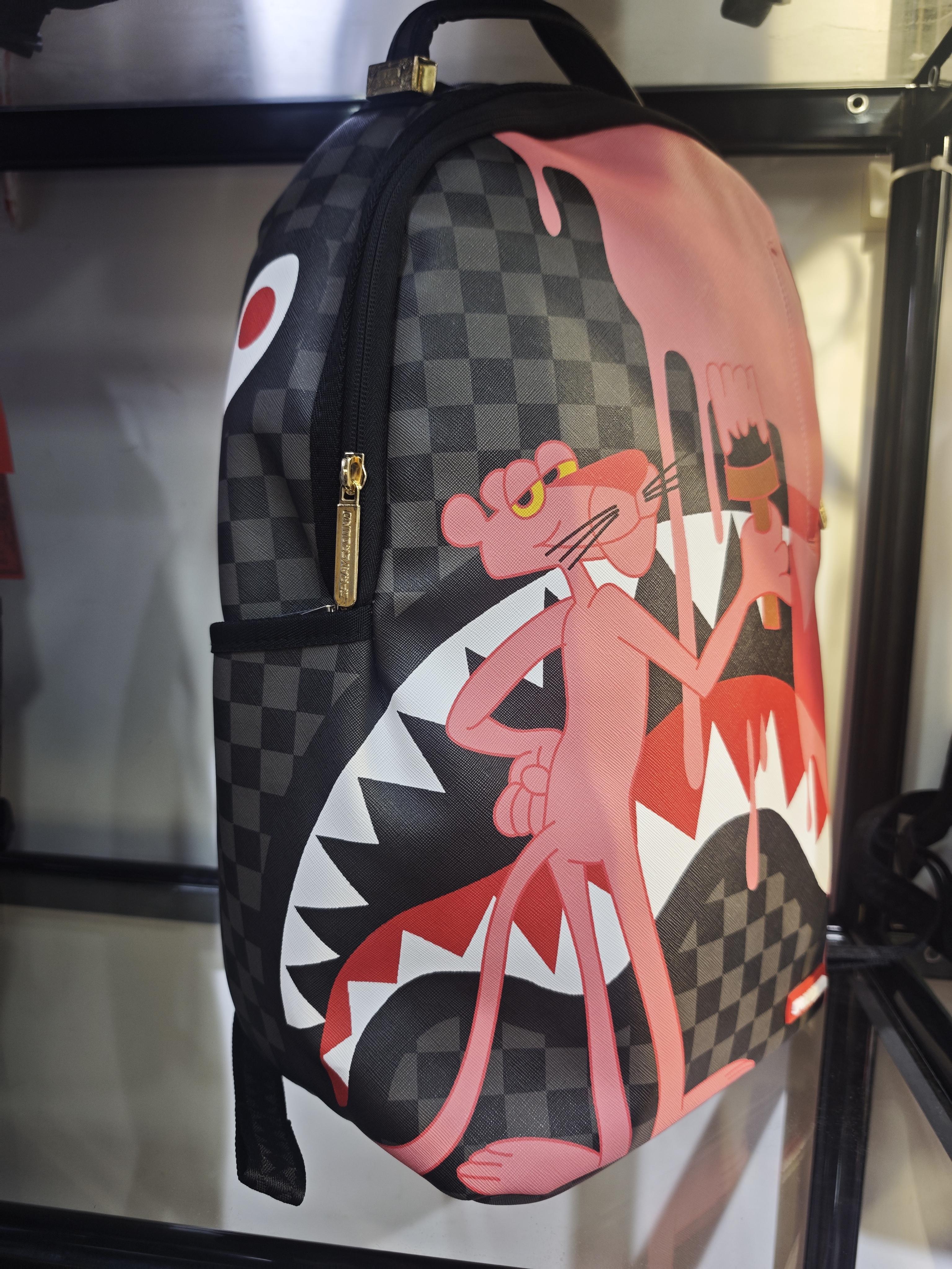 SG Pink Shark Mouth Backpack, Streetwear Graffiti School Bag for Men Women, Trendy Laptop Daypack for Teens