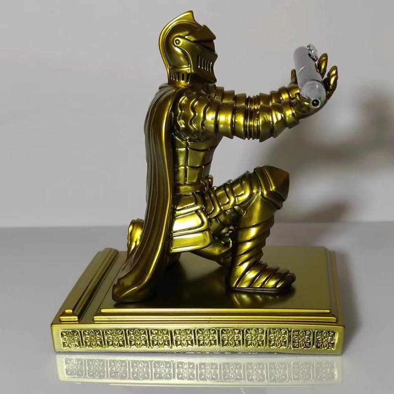 Pen Holder, Ornaments, 1Pc Executive Knight With Helmet, Bronze Statue, Home, Study, Office Decoration, Wearing Armor, Hero,