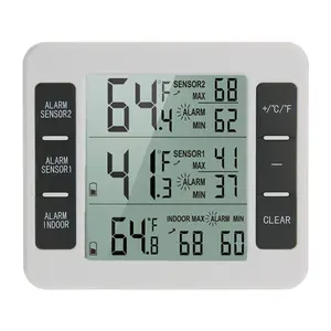 Triple Temperature Monitor Thermometer, Indoor & Outdoor Sensors, Independent Alarm, Magnetic/wall/desktop Mount, Ideal for Fridges & Storage