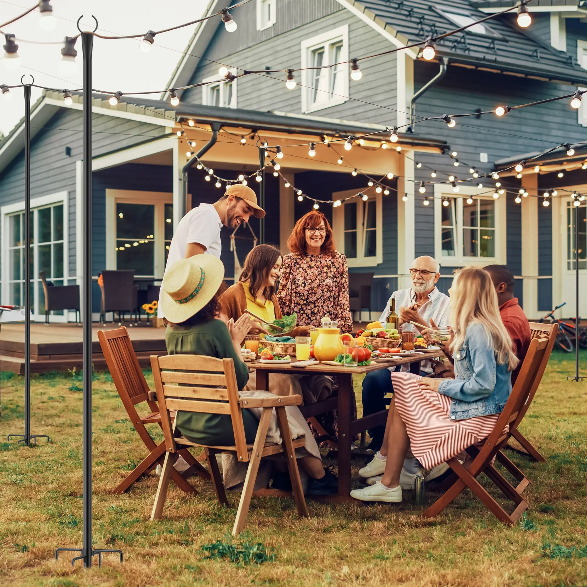 8 Pack 10FT Outdoor String Light Poles, Light Poles for Outside Lights, Outdoor with Fence Brackets Hanging Lights, Tall Hanging Poles for Patio, Deck, Backyard Garden
