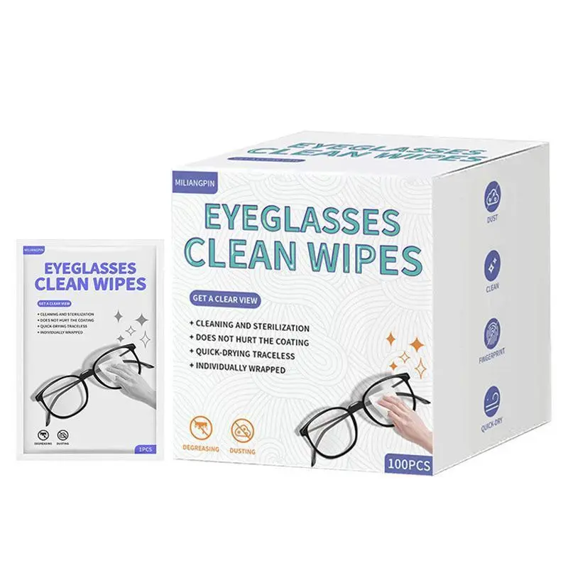 100-Pack Lens Cleaning Wipes (Home Care Supplies Wipe Packs), Individually Wrapped Streak-Free Camera Cleaner, Safe for Eyeglasses Sunglasses, Quick-Dry Cloths for Everyday Use, Fall Sale