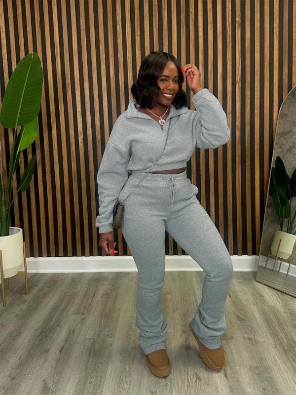Women's Two-piece Zipper Half Collar Waist Cinched Fleece Sweatshirt Tied Rope Pants Set 2026 Autumn Slim Fit Tracksuit Set Crop Tops Flare Pants Set Fit  Tracksuit Set Drawstring Flare  Set Lounge Set with Flare Leggings Lounge Set with Bell Bottoms