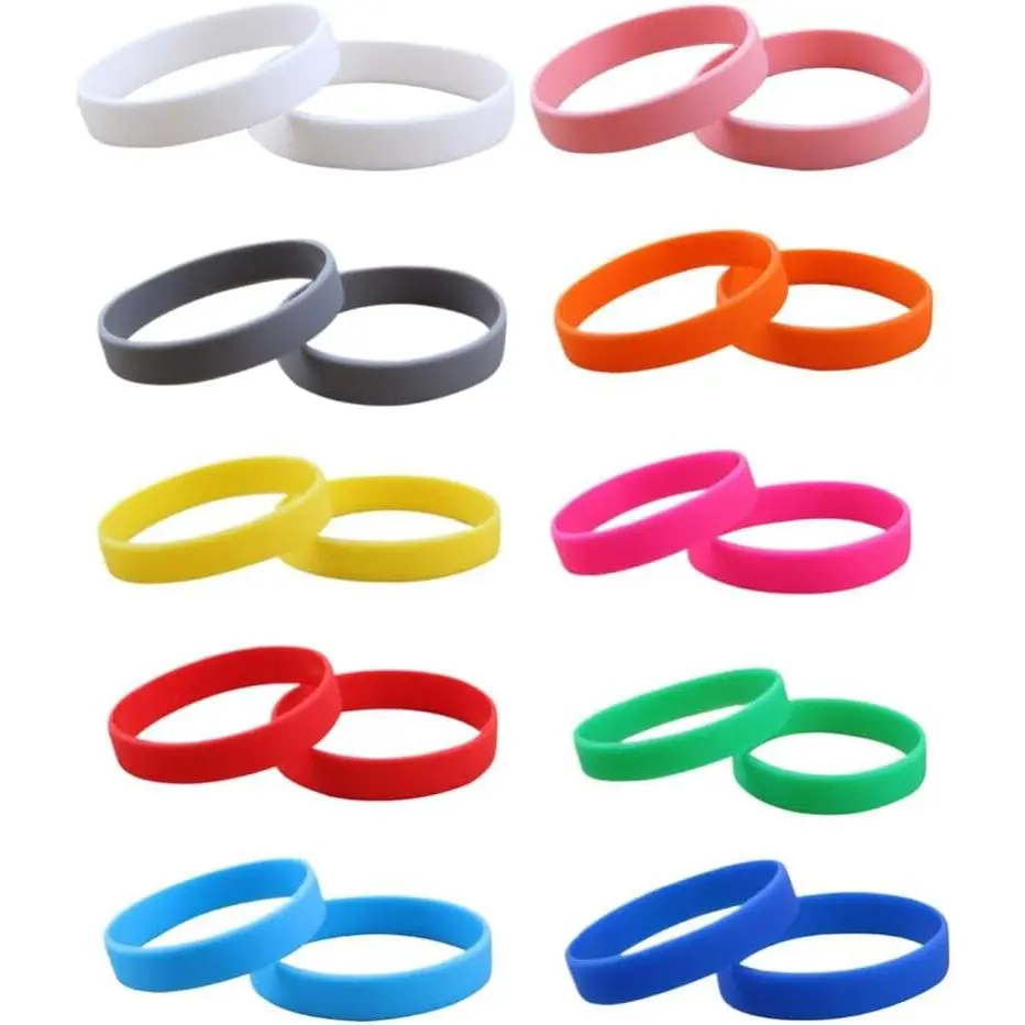 20 count Rubber Bracelets for Men Women, Stretch Blank  Wristbands Bracelets for Events Party  (, Rose, White, Grey, Red, Blue, Green, Orange, Yellow, Sky Blue)
