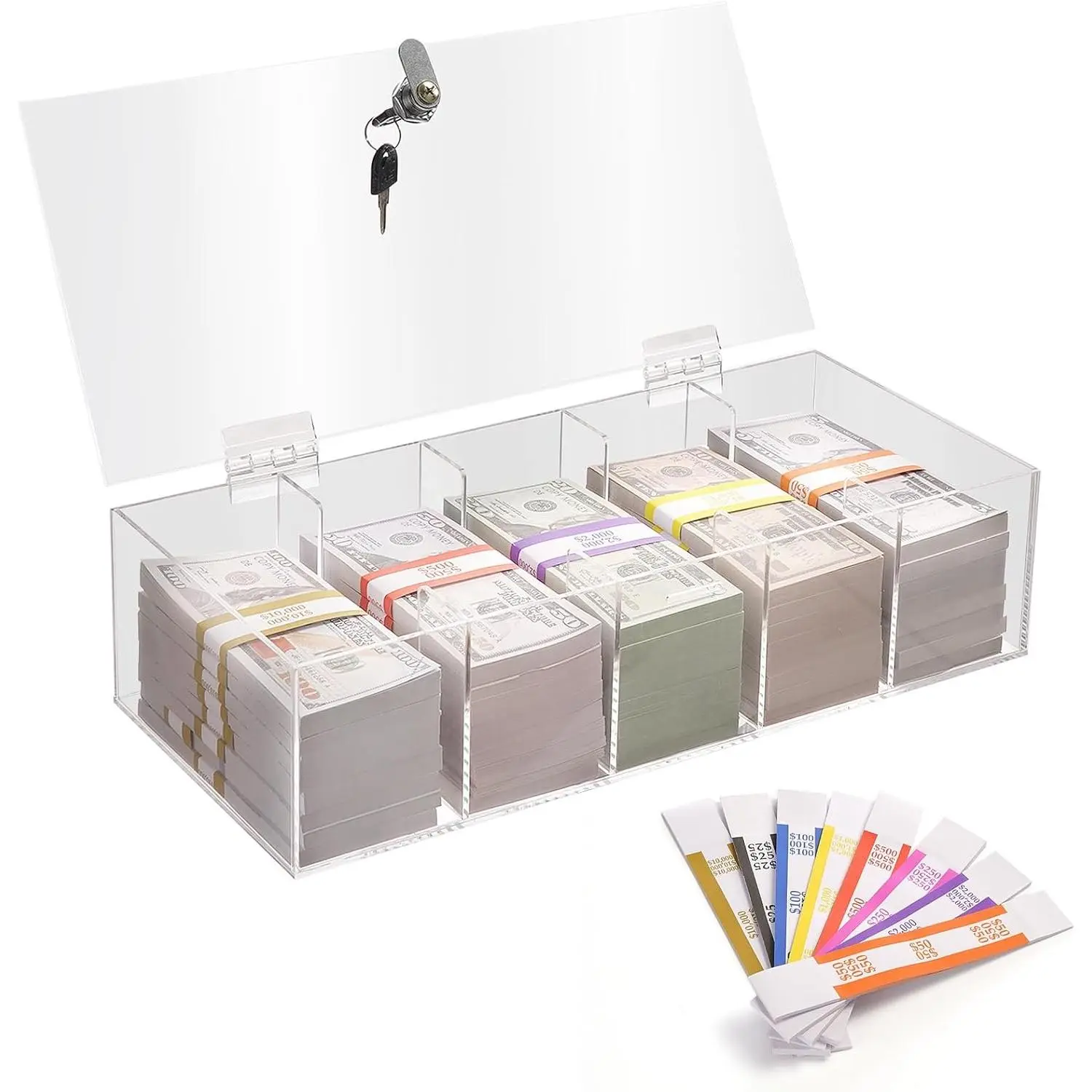 Locking  Tray With 300  Wrappers, 5 Compartment Clear  Organizer  Storage Box with Lockable Cover for , Moneyboxes   Holder for