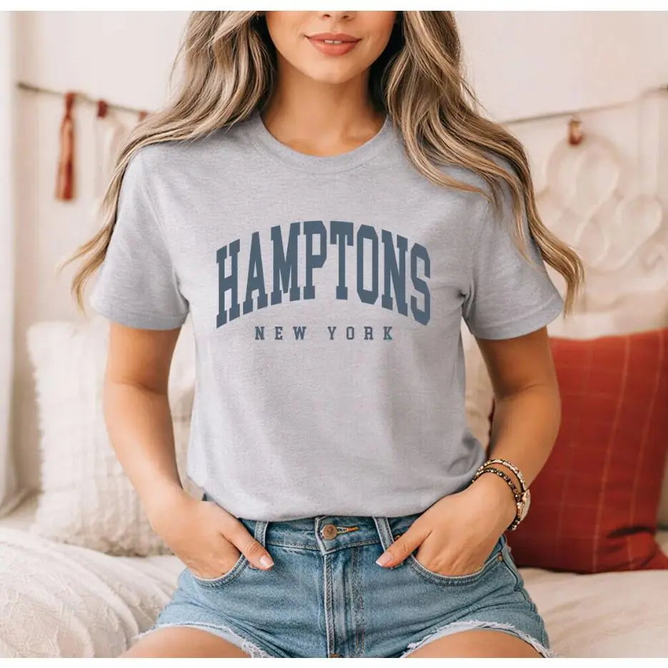Hamptons New York Graphic T-Shirt, Comfort Oversized Cute Fashion Outfit, Valentine Gift, Ideal Present For Lover Family Friends, Premium Cotton Short Sleeve Tee