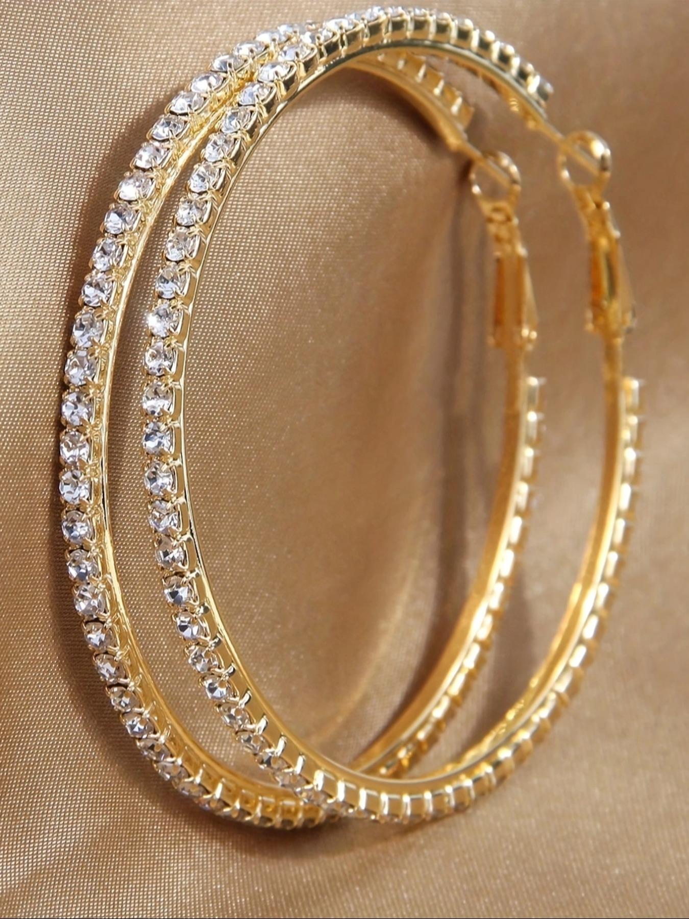 Women's Elegant Rhinestone Decor Hoop Earrings, 1 Pair Fashion Glittering Hoop Earrings for Party, Daily Decor, Trendy All-match Luxury Jewelry High Quality Earrings As Birthday Gift for Women & Girls
