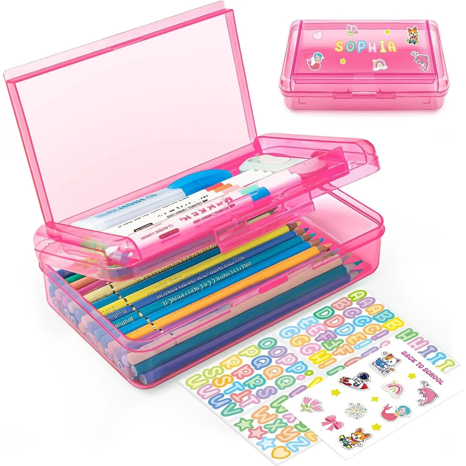 Double Layer Clear Hard Pencil Cases,Plastic Personalized Pencil Box with Snap-Tight Lid for Pen, Pencils, School Office Supplies Marker Crayon Organizer Storage Box,Standard Size ()