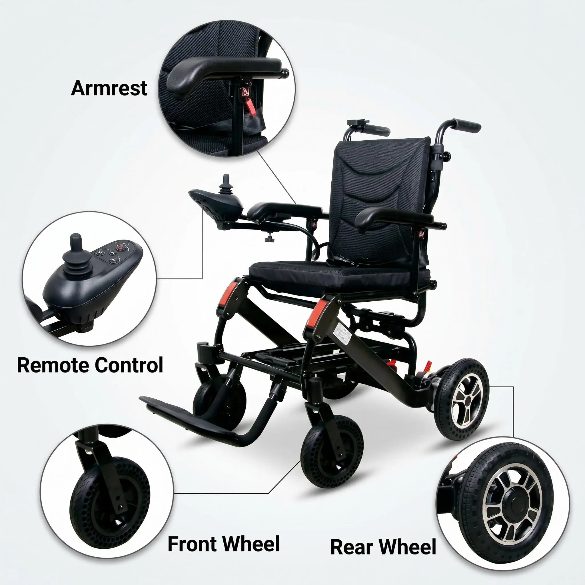 GAOMON Lightweight Collapsible Electric Wheelchair for Adults – 250W Motor, 15 Mile Range, Electromagnetic Brake, 100kg Capacity, 10AH Battery, Portable Mobility Aid for Seniors and Disabled