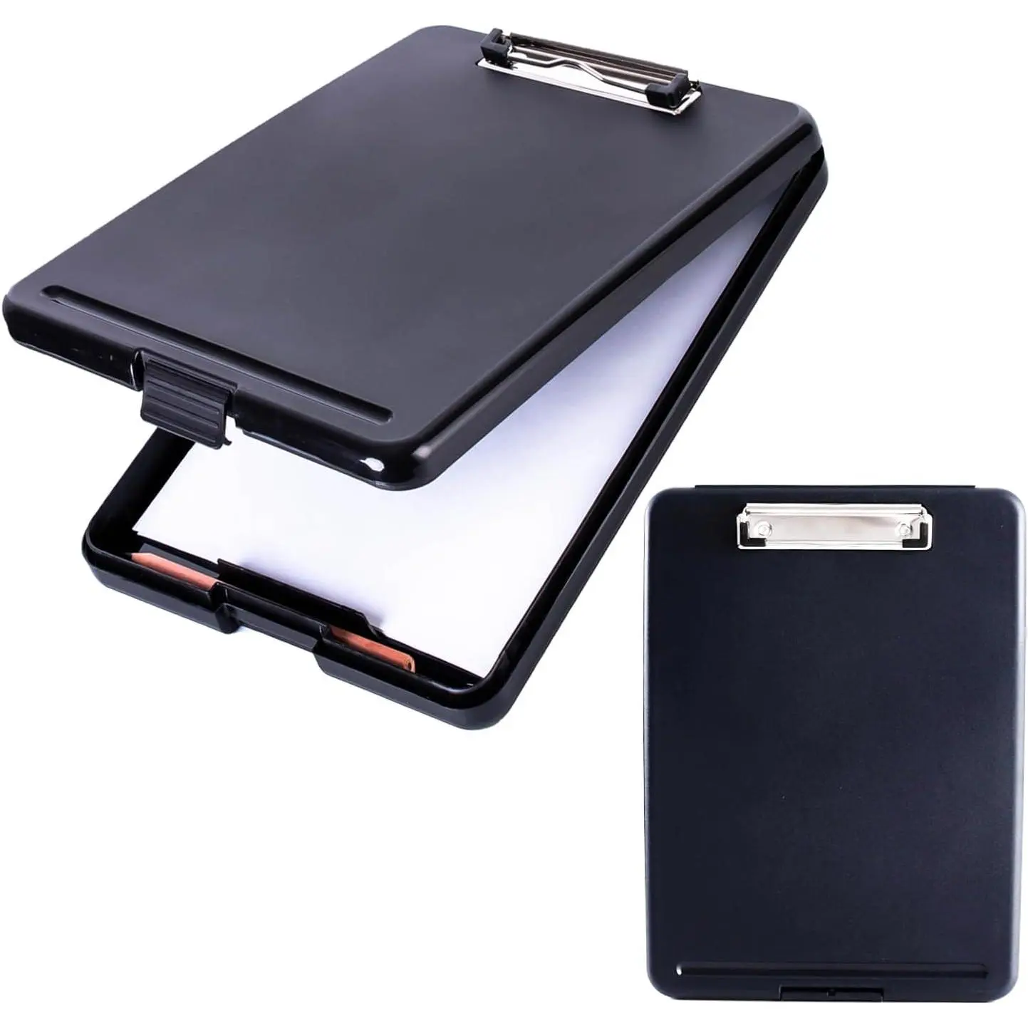 Plastic Storage Clipboard, Nurse Clip Boards 8.5x11 with Storag and Compartment, Heavy Duty with Low Profile Clip, Letter Sized A4 Paper. (Black)