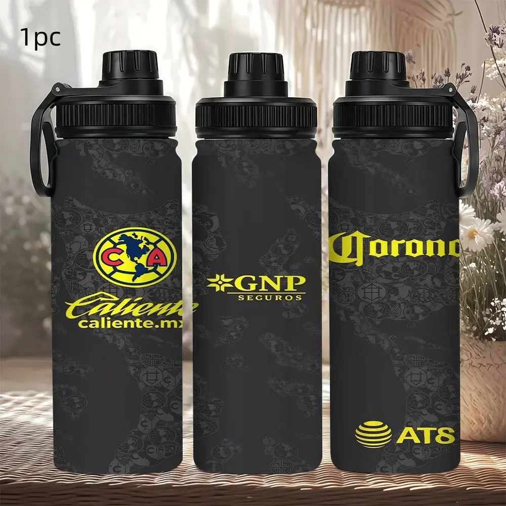 1pc 20oz 600ml 304 stainless steel water bottle club america soccer fan merch black camouflage printed sports drink bottle