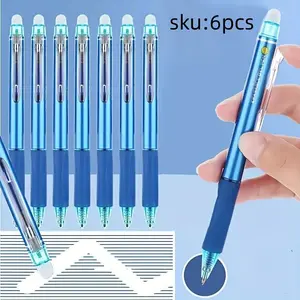 6pcs Black Blue Ink Press Retractable Erasable Pen, Comfortable Grip Magic Erasable Neutral Pen, Office School Stationery, Stationery Writing Tools, Pens Set