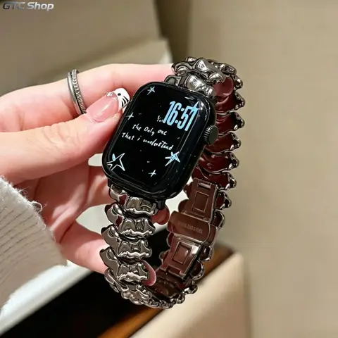 Glossy Silver Dragon Spine Stainless Steel Watch Band Compatible with Apple Watch 2 3 4 5 6 7 8 9 10 11, 38mm 40mm 41mm 42mm 44mm 45mm 46mm 49mm, Curved Bone Metal Wrist Strap Fold Over Clasp Bracelet Accessory for Women Girls