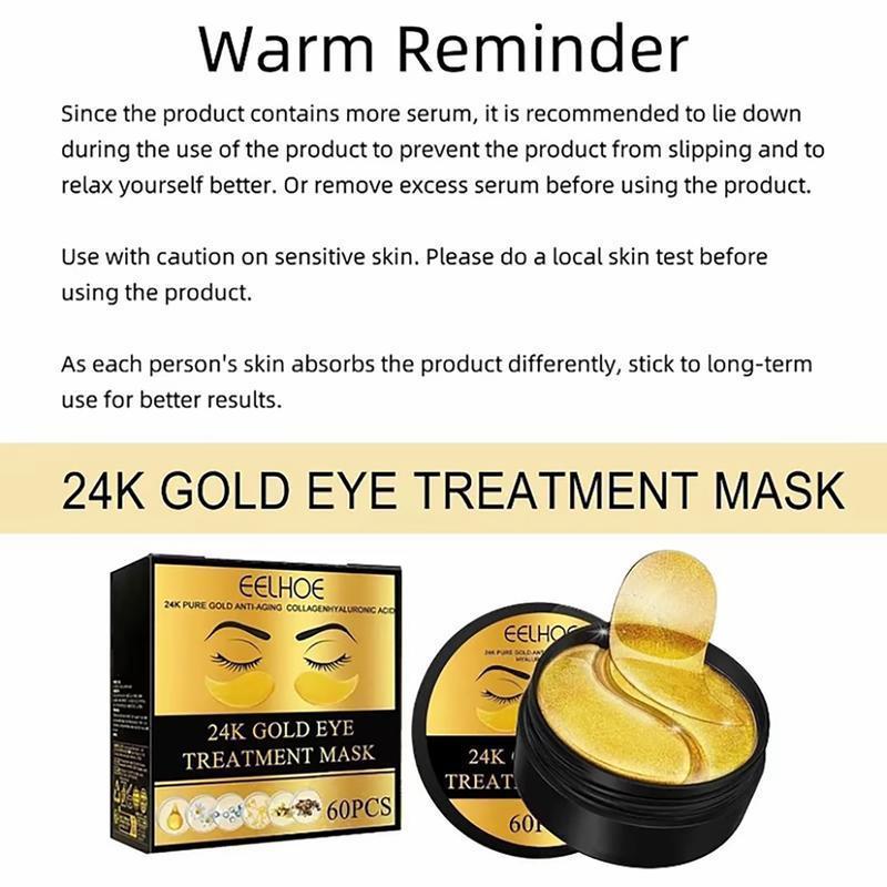 60PCS  24k Gold Eye Mask,Hydrating Eye Care Patch, Face Care Tool for Women and Men, Non-Irritating Eye Mask Skincare,Eyes Bags Treatment,Eye Gel Pads 24 K