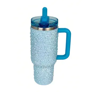 40oz Diamond Pearl Tumbler – 304 Stainless Steel Double Wall Vacuum Car Cup, Leakproof Straw Lid, 12h Cold 6h Hot, US Local Warehouse