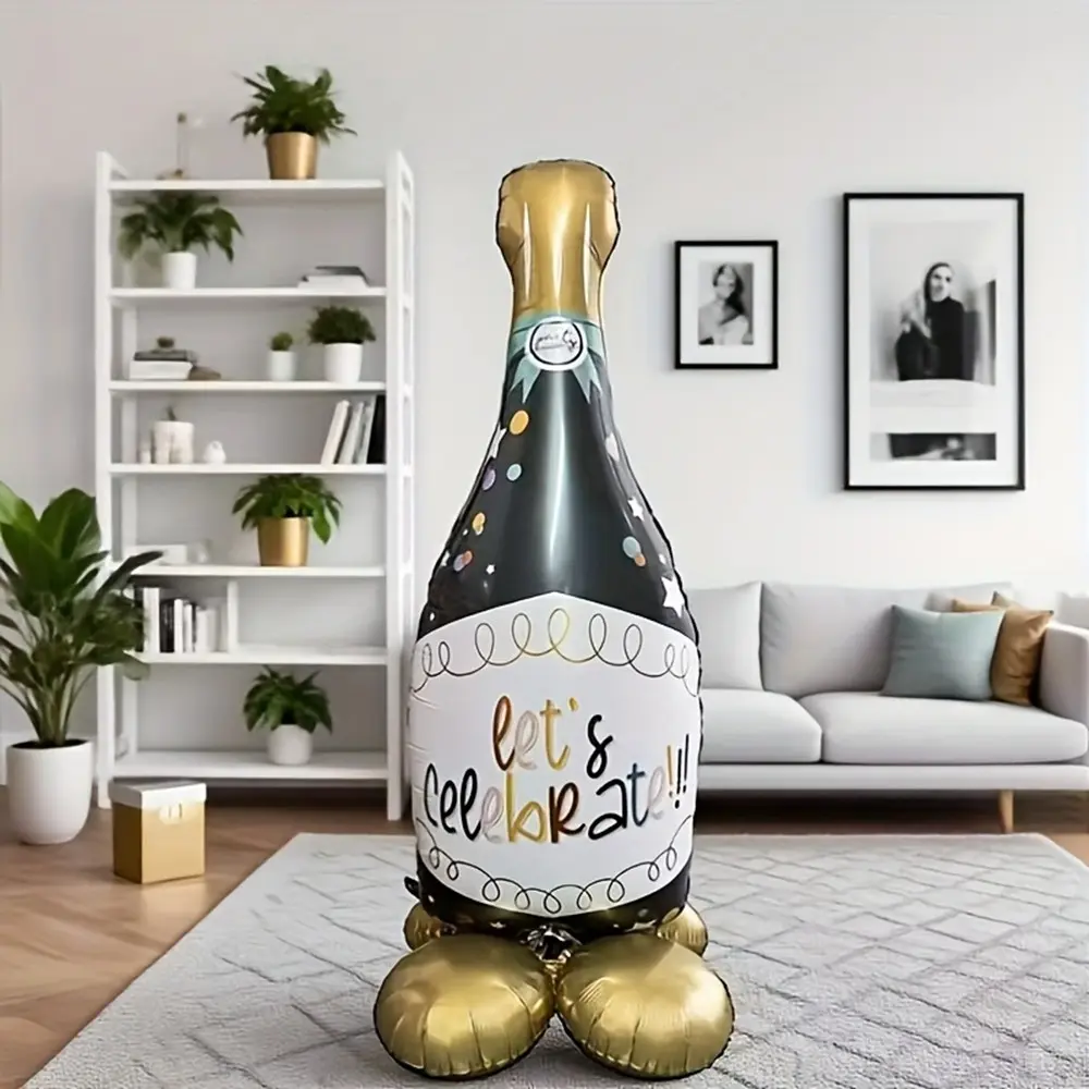 2pcs/set 64-inch Standing Champagne Bottle Balloon, Balloon with Wide Base, Party decor supplies. Suitable for Oktoberfest, Birthday Parties, Weddings, Anniversaries, and Other Holiday Decorations