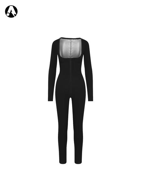 Women's Full Body Sauna Suit, Tight-Fit Above Ankle Sweat Jumpsuit, Tummy Control Jumpsuit, Silver Color, All-Seasons Exercise Wear