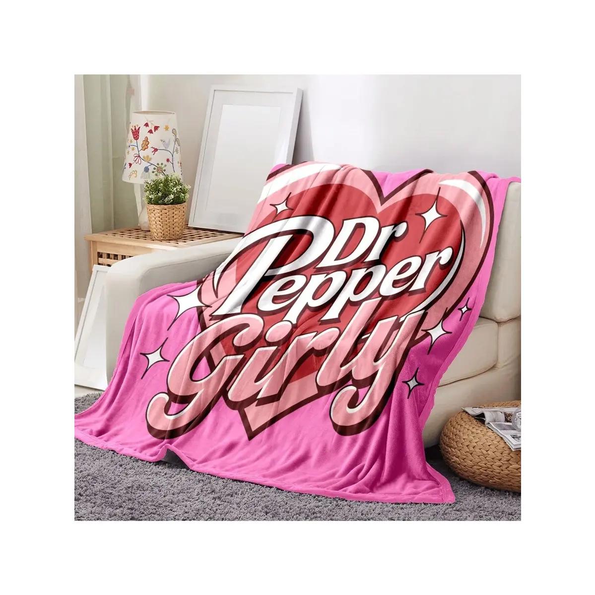 Dr. Pepper Soft Flannel Throw Blanket Cozy soft fluffy blanket lightweight blanket slogan print reversible fluffy decorative giftable heartfelt gift