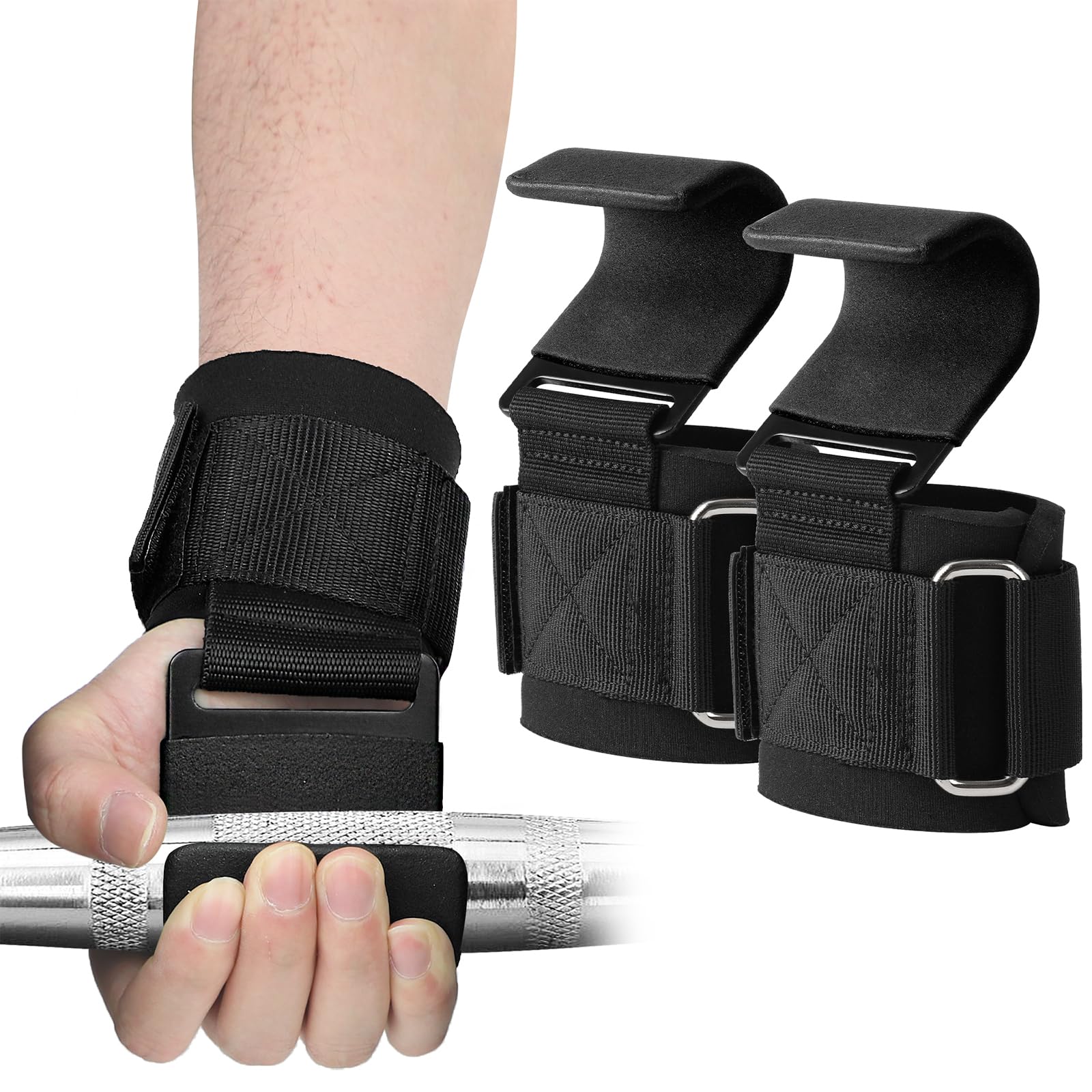 Weight-Lifting Hooks, 1 Pair 5mm Thick Wrist Padding, Weight Lifting Grips for Powerlifting, Shrugs & Rows, Gym Lifting Straps with Pull-Up Hooks