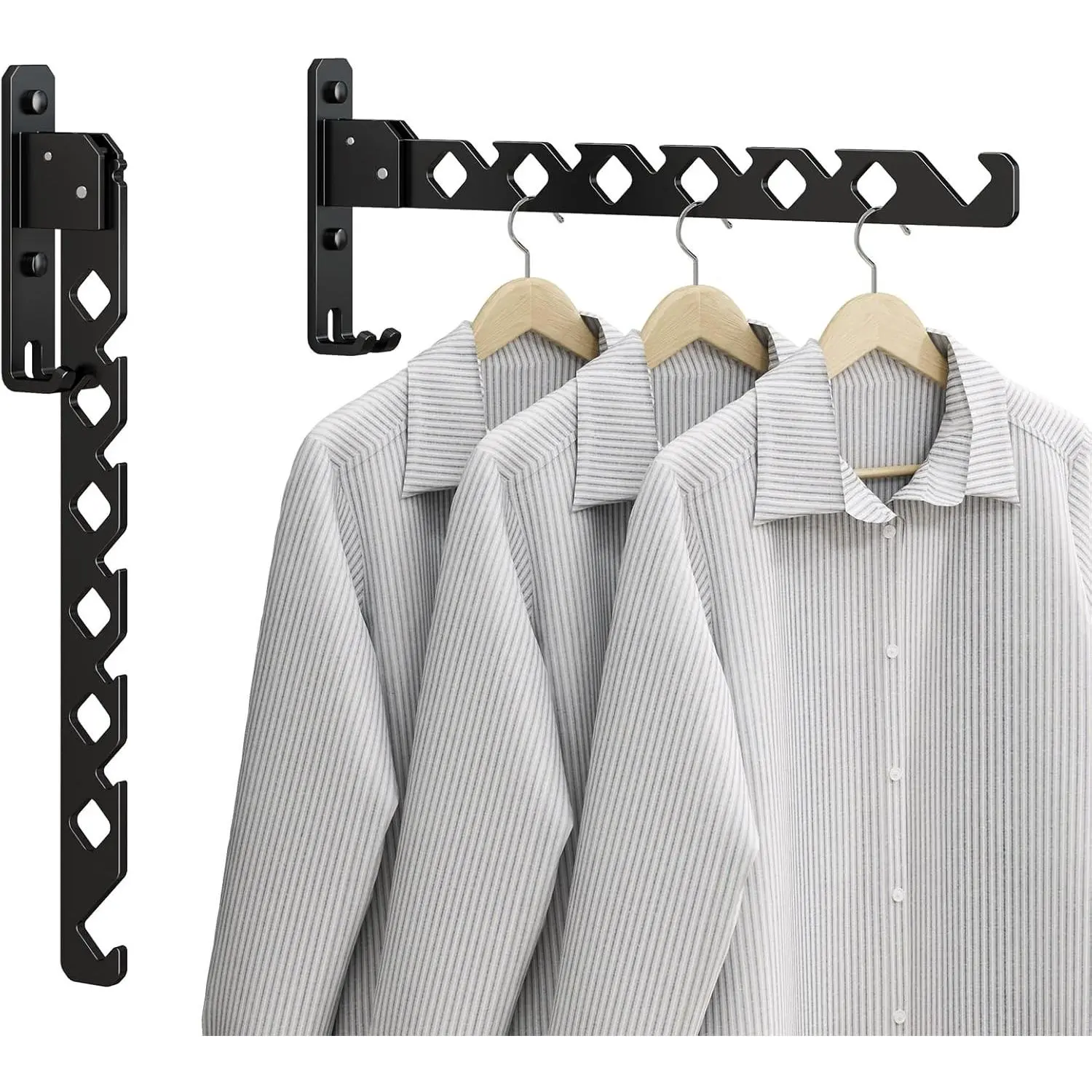 Wall Mounted Clothes Drying Rack, Foldable Wall Clothes Hanger Hook for Laundry Room, Indoor Wall Clothes Rack, Perfect for Small Spaces, Matte Black 2 Packs