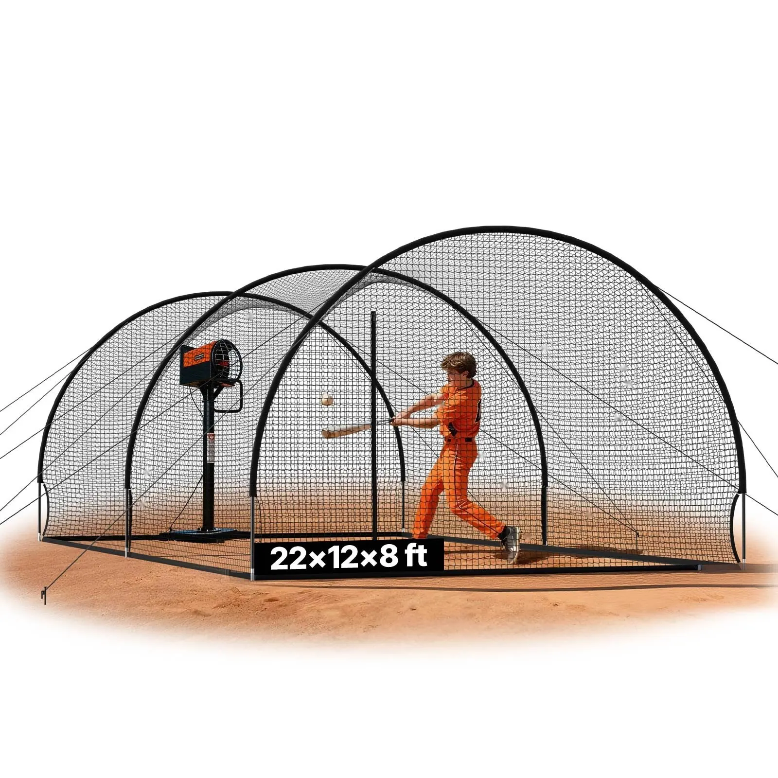 Baseball Batting Cage 22.2 Ft L X 12.1 Ft W X 7.9 Ft H Freestanding Portable Batting Cage For Indoor And Outdoor Use, Hitting Cage Netting With 4-Ply Knotless Polyester, Pitching Machine Opening, Suitable For Home Practice