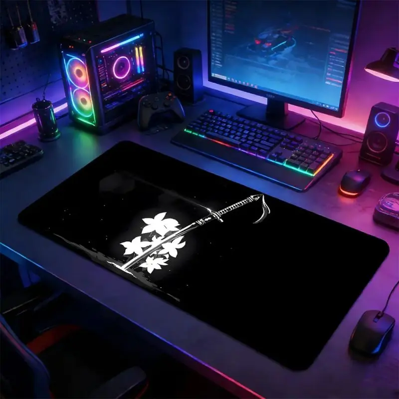 XXL Rectangular Japanese Samurai Bushido Theme Gaming Mouse Pad - Maple Leaf Print, Washable Mat, Non-Slip Rubber Base, Stitched Lock Edge Large Desk Accessory for Gamers’ Gaming Setup, Ideal Gamer Gift