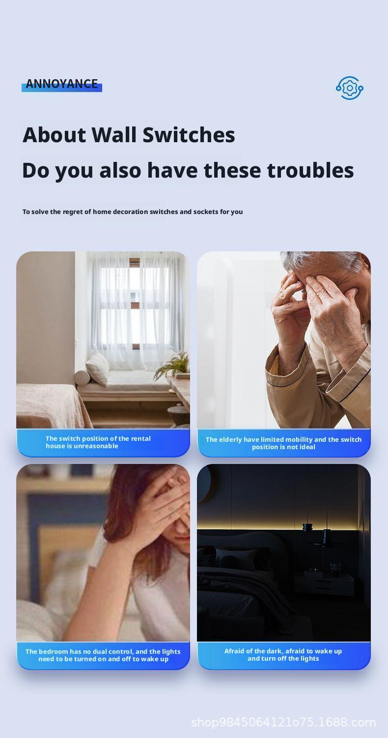 Wireless remote control switch for smart, lazy-person light switch, automatic remote control for bedroom lights.n