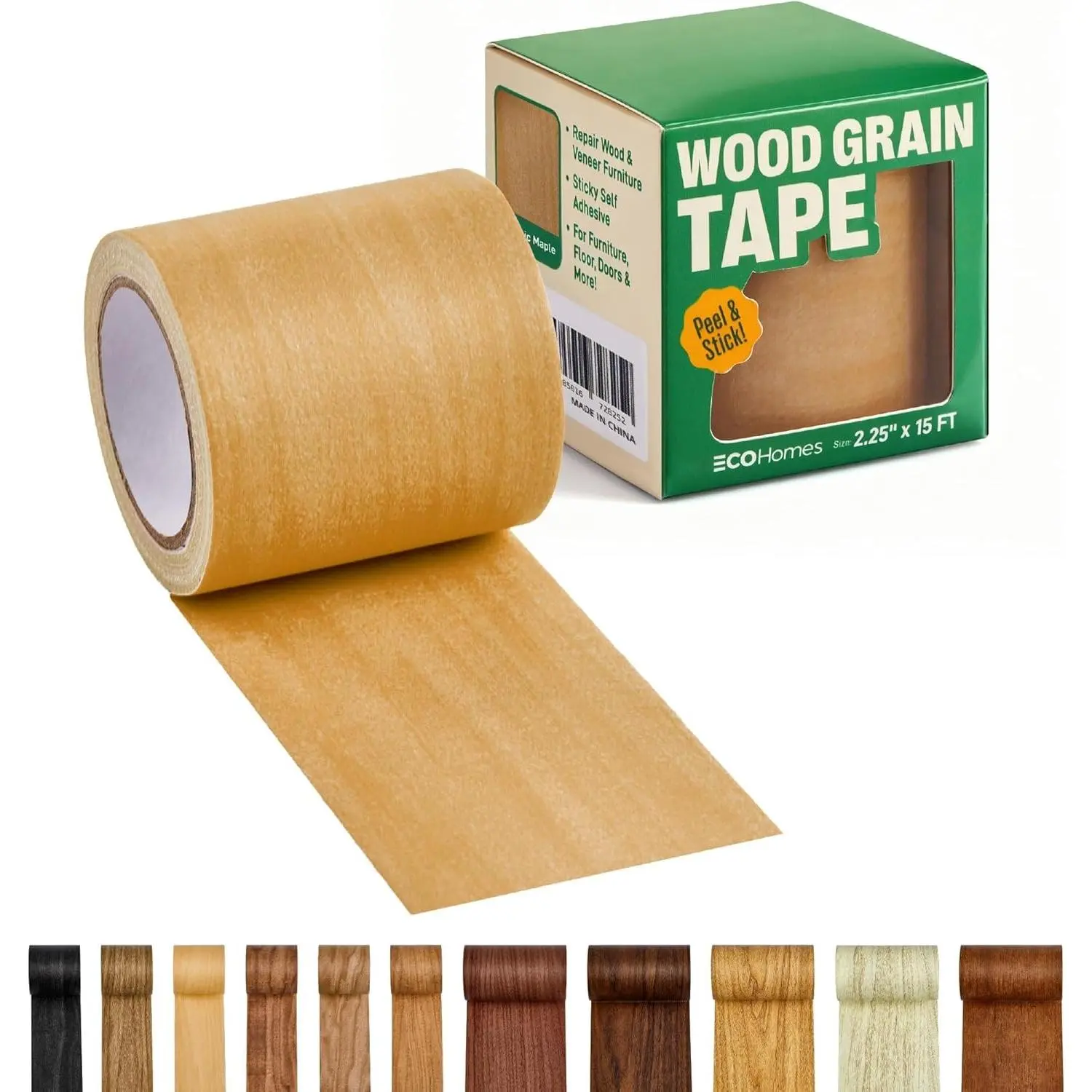 Wood Grain Repair Tape - Self Adhesive Brown Wood Colored Tape for Furniture Repair | Peel & Stick Veneer Strips Trim, Woodgrain Duct Tape for Furniture, Vinyl Floor, Door Patch Kit (Classic Maple)