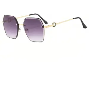 Fashionable frameless square sunglasses UV400 protection - Women's cat eye gradient lenses are lightweight, stylish retro oversized sunglasses, suitable for driving, traveling, beach parties trim gold black frame
