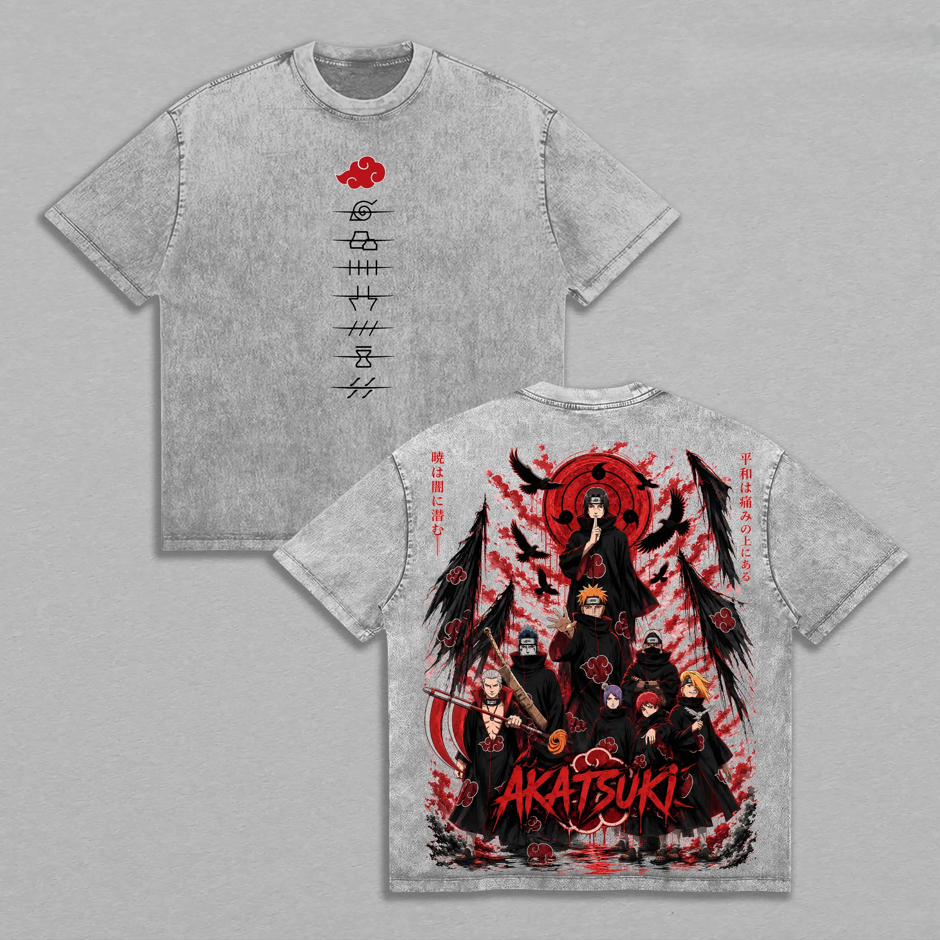Akatsuki Pain Obito Uchiha Red Eye Assassin Naruto Vintage Washed Oversized Graphic Tee, Anime Heavyweight Cotton Streetwear T-Shirt, Rogue Ninja Organization