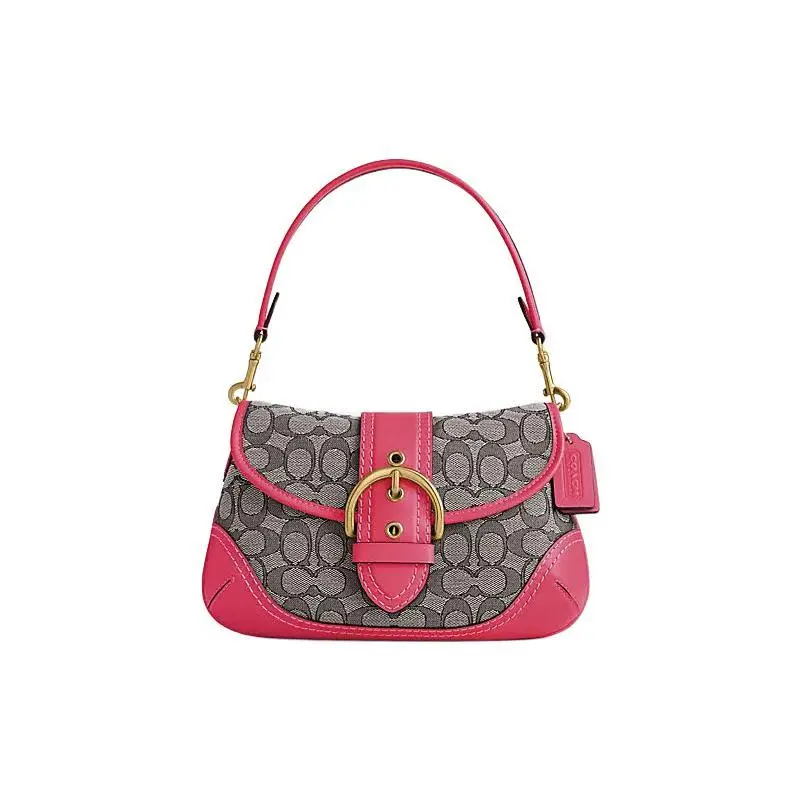 COACH Soho 27 Classic Monogram Magnetic Snap Crossbody Bag for Women, Strawberry Red and Gray