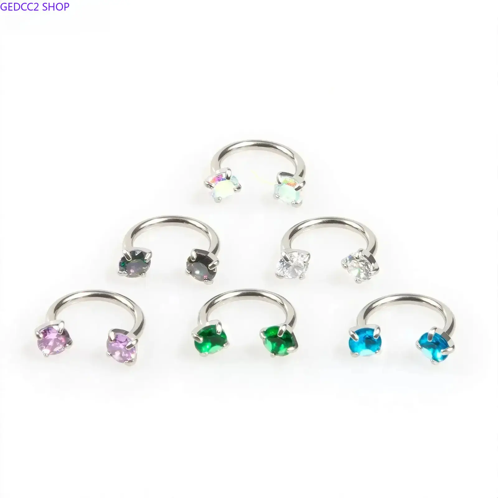 6Pcs Value Pack 316L Medical Grade Titanium Steel 18G Horseshoe Nose Hoop, Internally Threaded Gem Nose Ring with Free Ball Holder & Guiding Needle
