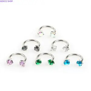 6Pcs Value Pack 316L Medical Grade Titanium Steel 18G Horseshoe Nose Hoop, Internally Threaded Gem Nose Ring with Free Ball Holder & Guiding Needle