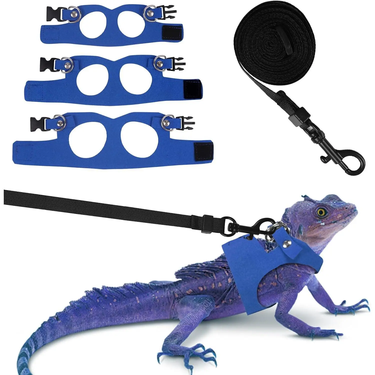 Bearded Dragon Harness Leash Set 3 Size Adjustable Lizards Training Walking Leather Vest Escape-Proof Traction Rope for Outdoor Small Reptiles Animal Squirrels