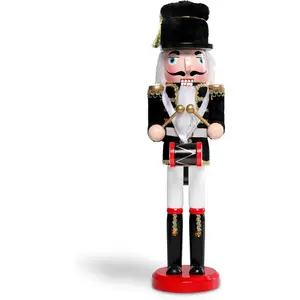 15 Inch Christmas Wooden Nutcracker Soldier The Drummer Dressed in Black Figure Ornament Desktop Xmas Puppet Decor Doll Pendant for Party Store Home