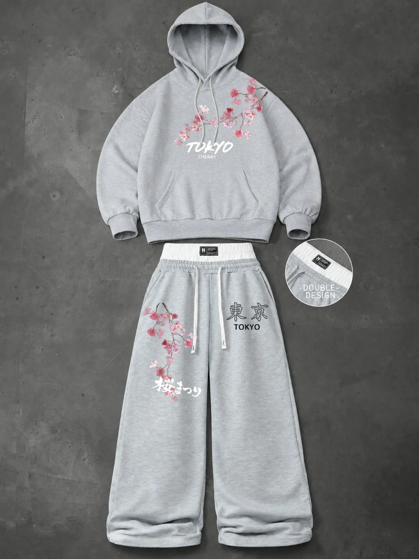Men's Japanese Streetwear Set, Floral Print Hoodie and Pants, Soft Warm Sportswear, Casual Fall Winter, Tokyo Style