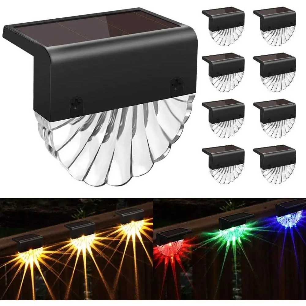 Solar Deck Lights Outdoor - 8 Pack Solar Step Light Waterproof Fence Lights for Patio Stairs Post Pathway Porch Driveway Yard Garden Decor, Warm White/LED Color Glow Lighting