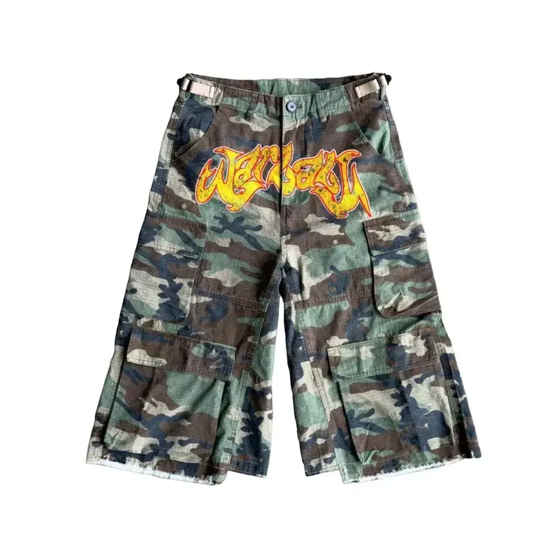 Men's Camouflage Cargo Shorts - Cotton, Print, Graphic Design, Relaxed Fit, Sports & Outdoor Wear, Baggy