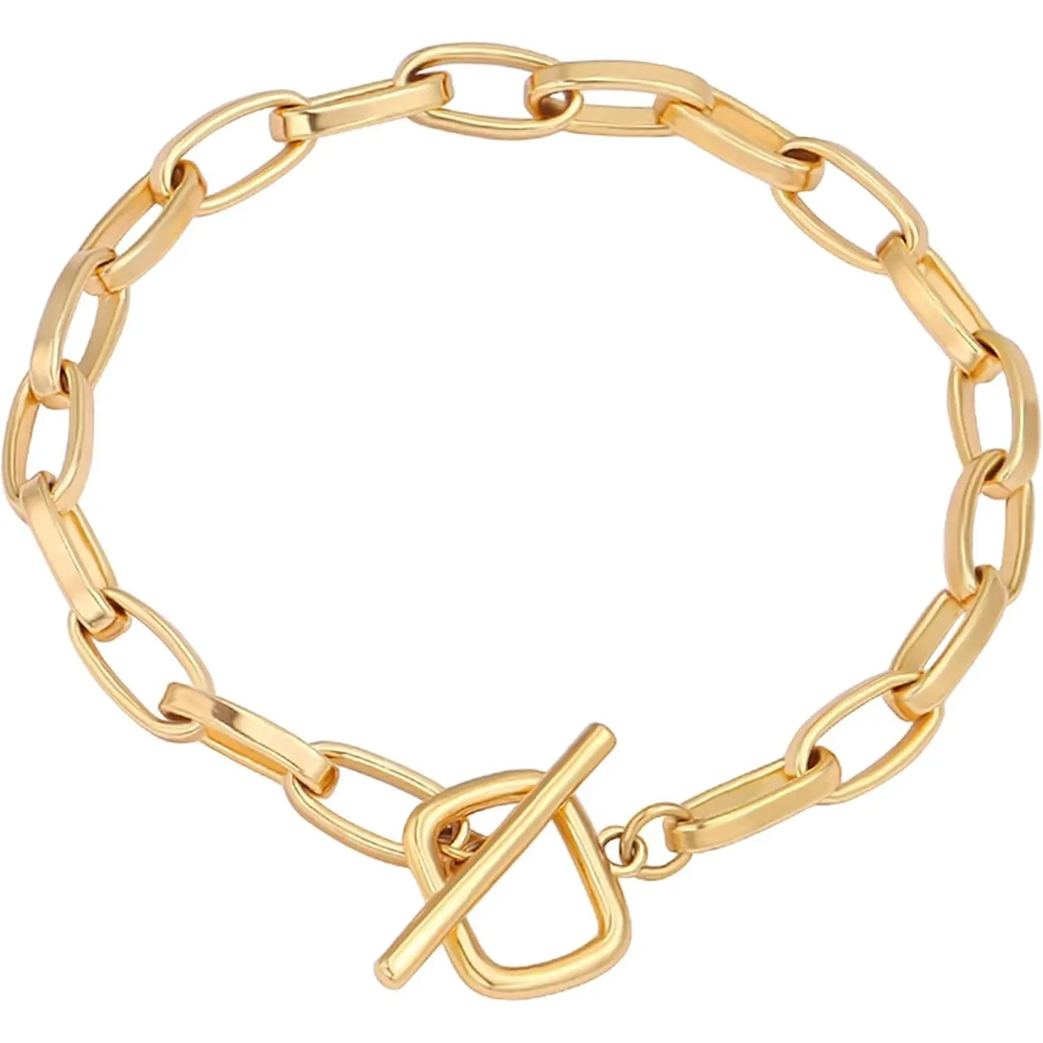 18k Gold Plated Personalized Chunky Cuban Oval Link Chain Bracelets for Men Toggle Rope Bracelet Jewelry for Women