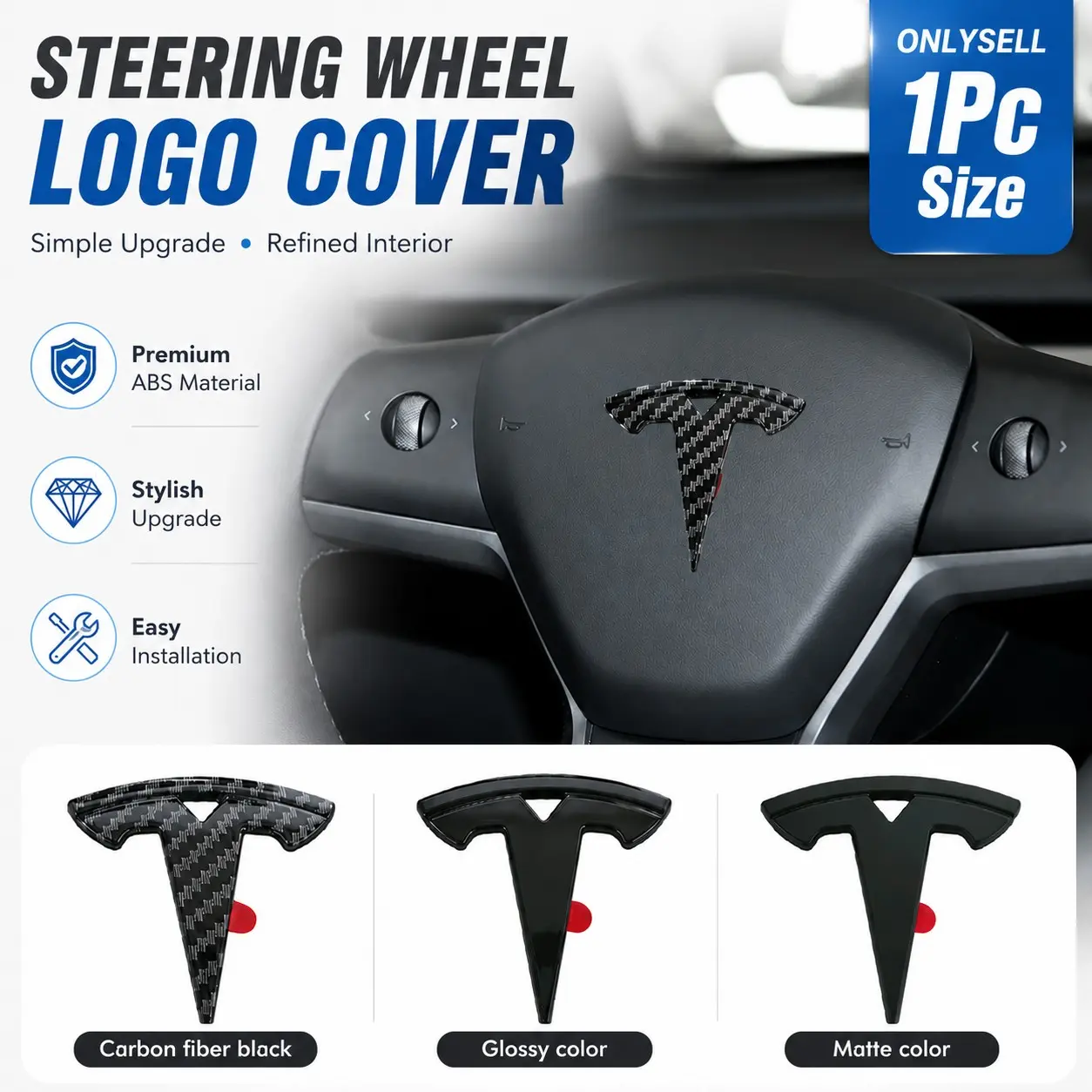 1Pc 3D ABS Steering Wheel Logo Emblem Sticker for Tesla Model 3 Highland 2023 Model S X Y Interior Accessories Car Decals Auto Accessories