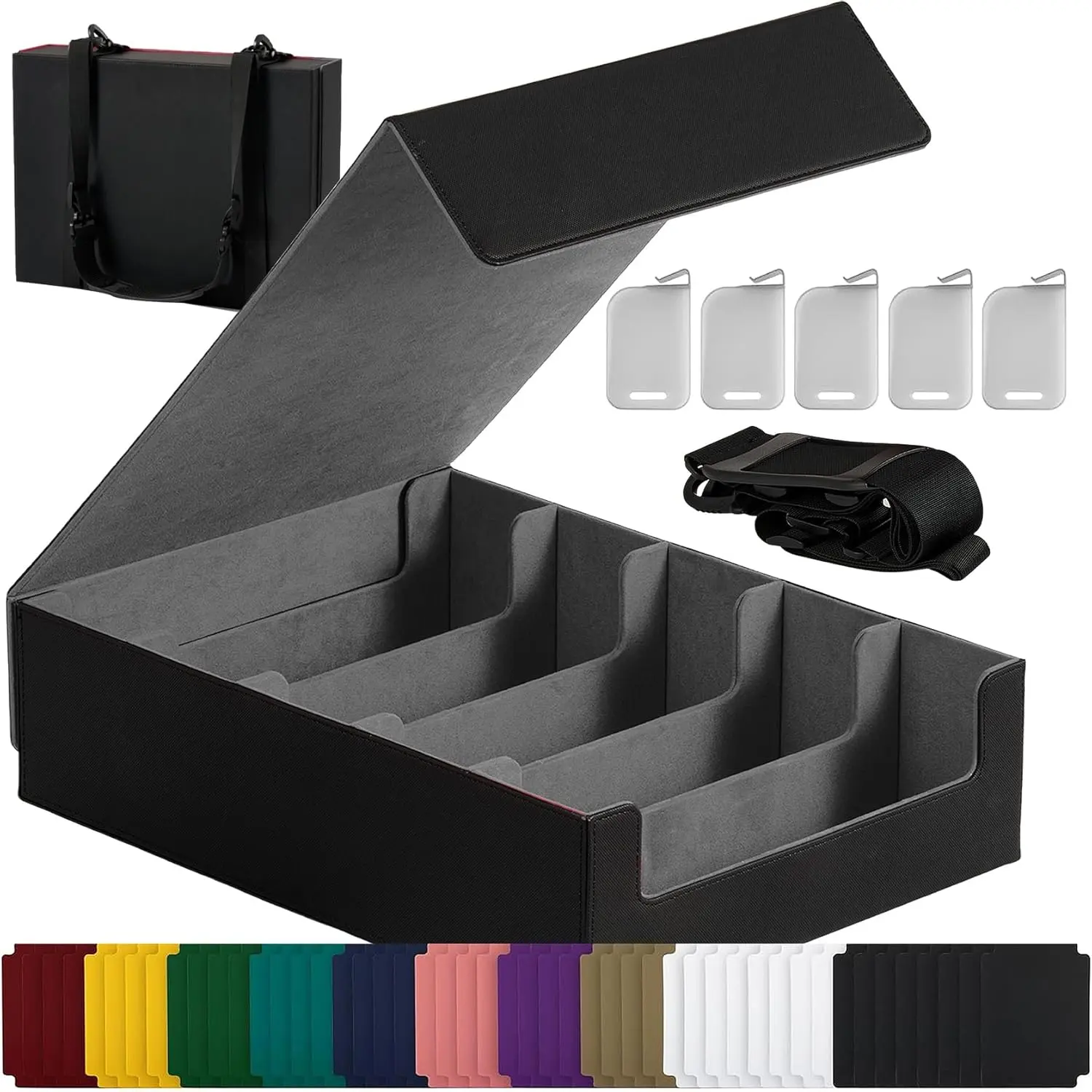 High-Capacity Card Display Storage Box, 5-Row Design, Ideal for Collectors & Beginners, Heavy-Duty Archival Case for MTG/TCG/Sports Cards, Reinforced Organizer with Shoulder Strap, Black