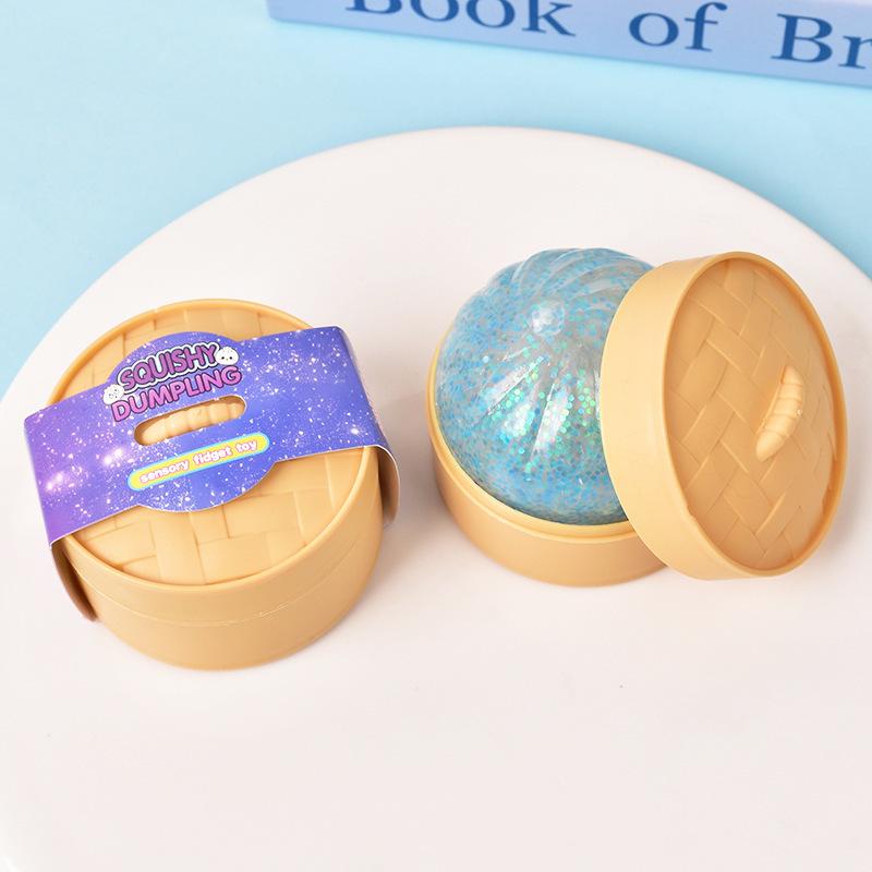 Colorful Dumpling Stress Relief Toy, Soft Squeezable Stress Relief Sensory Ball, with Food Steamer